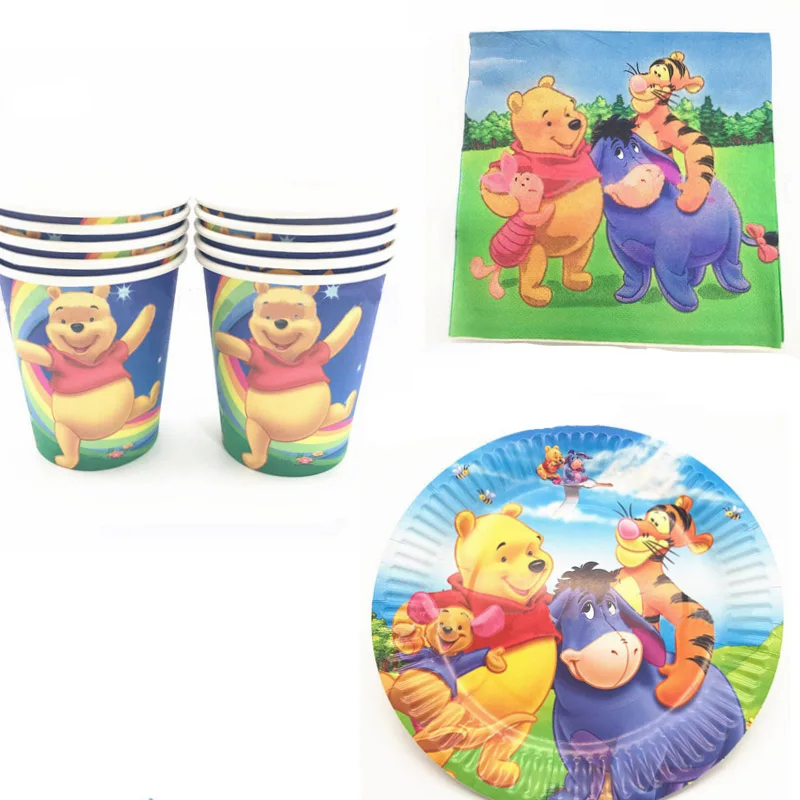 Winnie the Pooh 60 шт. Дисней Львиная стража День Рождения Декор кружки, тарелки, салфетки для мальчиков одноразовые детские Душ Король Лев Simba вечерние принадлежности - Цвет: Winnie the Pooh