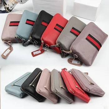 

Full-grain Leather WOMEN'S Wallet Long Leather Zipper European and American-Style Famous Leather Wallet Women Clutch Soft Purse