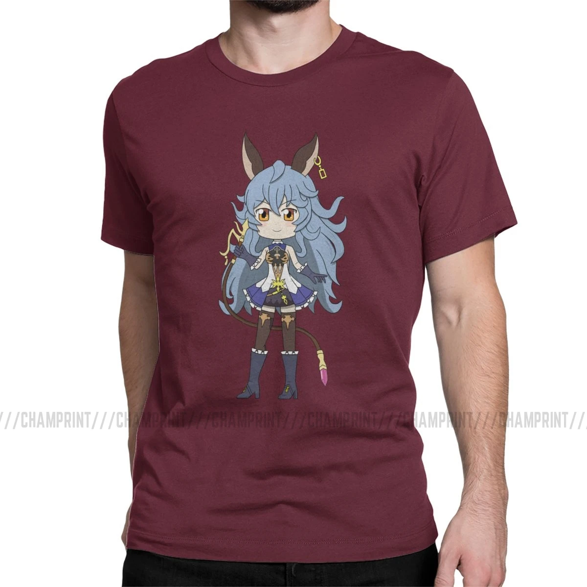 Granblue Fantasy Ferry, мужские футболки, хлопок, Винтажная футболка с круглым вырезом, GBF, японское аниме, футболки с коротким рукавом, летние топы - Цвет: Бургундия