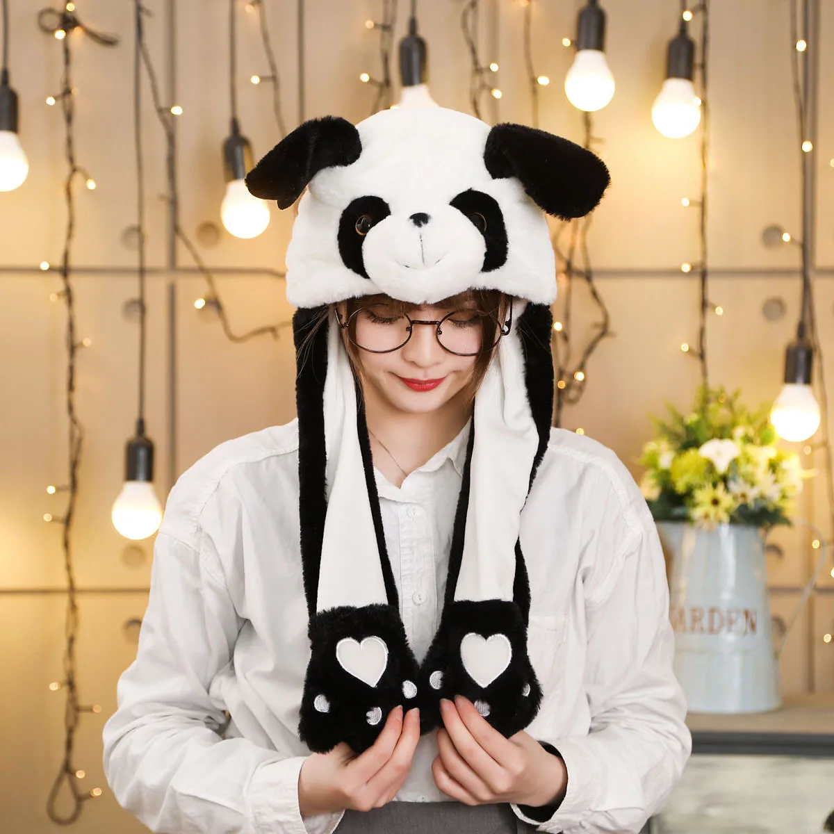 Gorro móvil con Orejas de conejo de peluche para niños, gorro de Airbag, gorro iluminado de punto, muñeco de Mickey, Minnie Mouse, sombrero de Cosplay, regalos de cumpleaños para niños