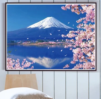 

Paintmake Landscape DIY Paint By Numbers No Frame Mount Fuji Oil Painting On Canvas Cherry blossoms For Home decor Art Picture
