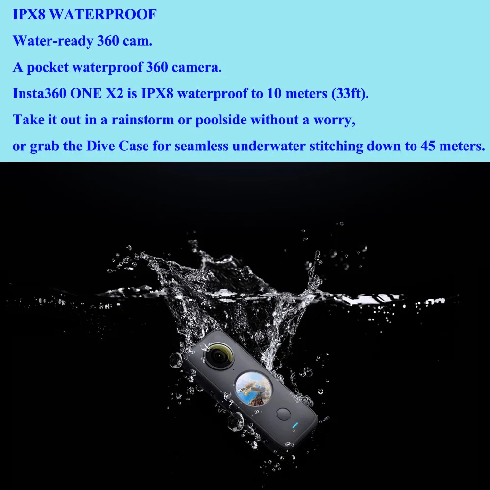 Insta360 One X2 Sport Panoramic Action Camera 5.7K Video 10M Waterproof FlowState Stabilization 1630mAh Battery Action Camera