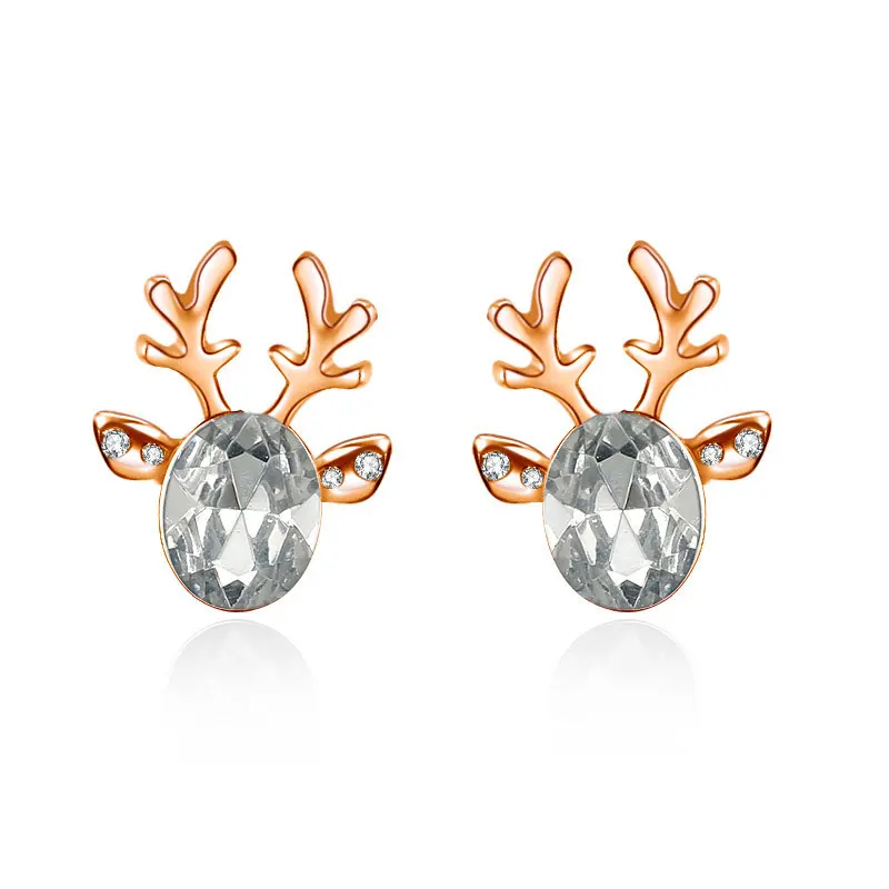 

Doreen Box Korean Multicolor Crystal Antler Earrings Christmas Reindeer Cute Stud Earrings Female Jewelry 1.7cm*1.4cm,1 Pair