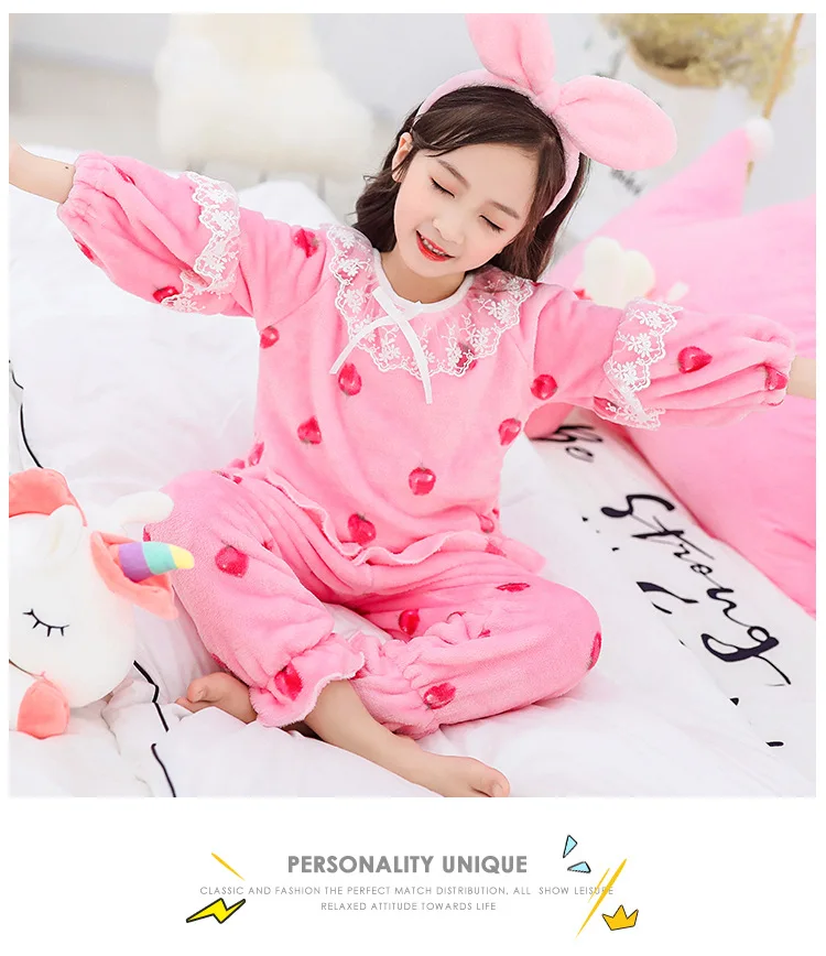 Осенне-зимняя одежда для девочек Фланелевая Пижама для девочек, детские пижамы, одежда для сна, толстый двухслойный флис, комплект одежды для сна, домашняя одежда - Цвет: Небесно-голубой
