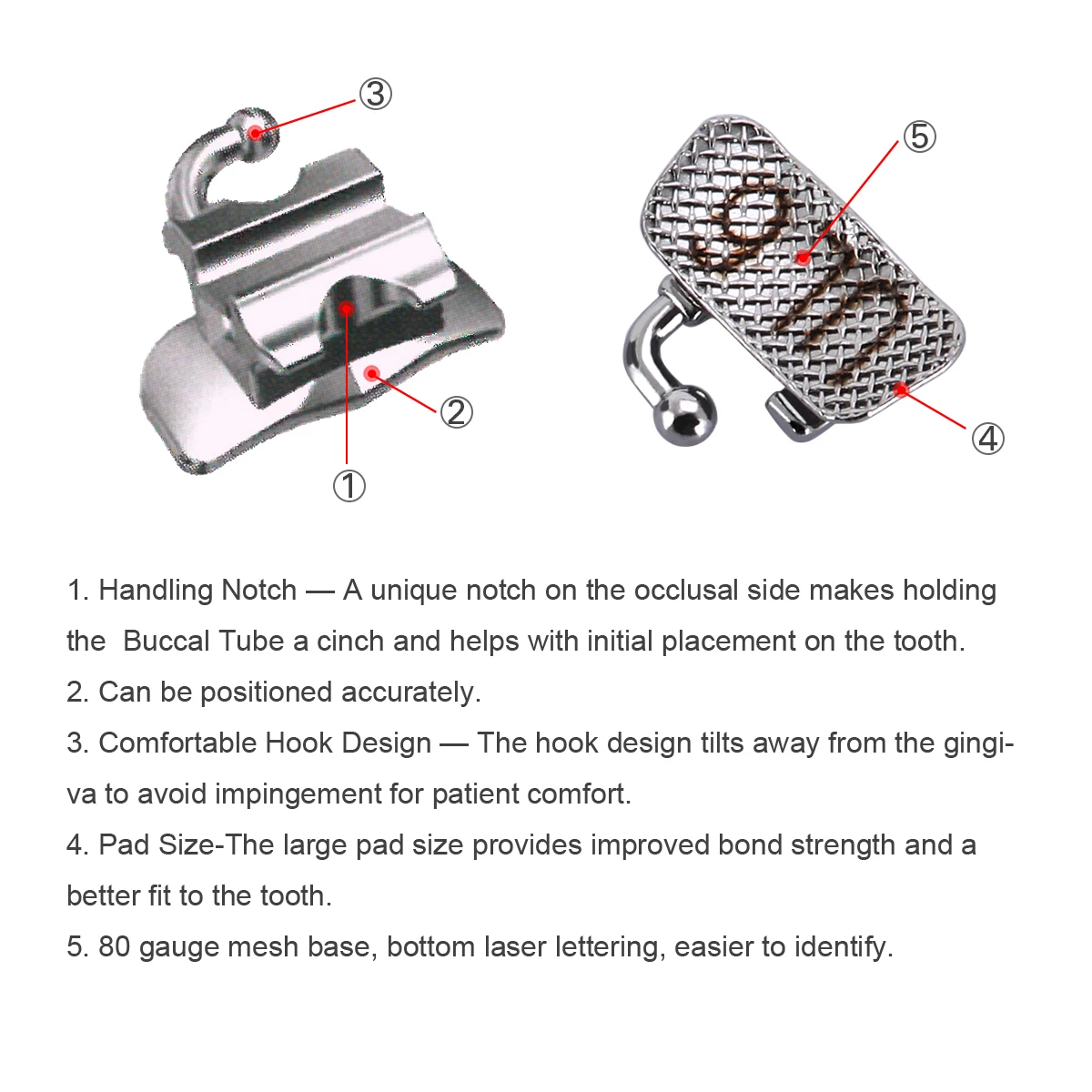 10er-Pack = 40 Stück (4 Stück/Packung) AZDENT Dental 1. Molar Bondable Cabrio Single MBT / Roth / Edgewise 0,022 Bukkalröhrchen – Detail 7