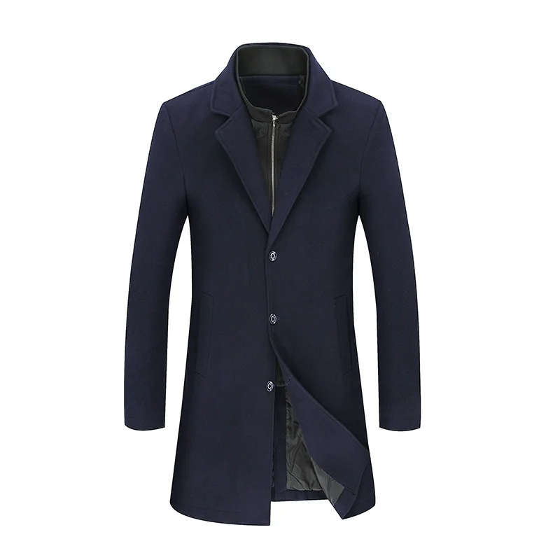 Dark blue Зимнее длинное шерстяное пальто Мужская куртка Мужская модная верхняя одежда теплые мужские повседневные куртки шерстяное пальто бушлат размера плюс 7XL 8XL - Цвет: Dark blue