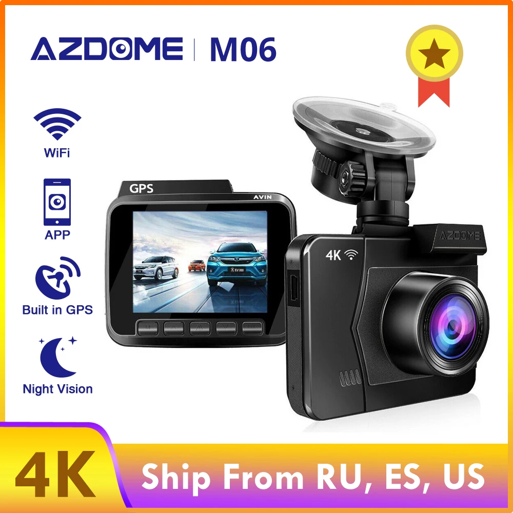 AZDOME M06 4K/2880*2160P WiFi Автомобильный видеорегистратор с двумя объективами задняя камера для автомобиля Встроенный GPS WDR видеорегистратор ночного... AZDOME M06 4K/2880*2160P WiFi Автомобильный видеорегистратор с двумя объективами задняя камера для автомобиля Встроенный GPS WDR видеорегистратор ночного...