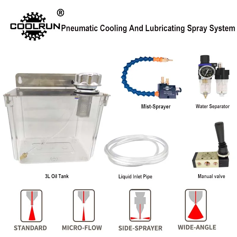 CNC Machine Tool Pneumatic Sprayer Water Pipe Oil Pump Lubrication System Low Pressure Water Spray Transparent 3L Oil Tank