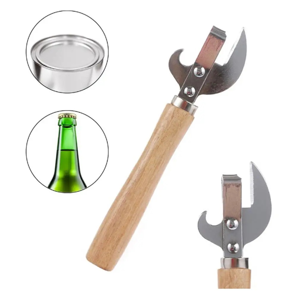 Multifunctional Opener Kitchen Utensil Manual Can Opener Bottle Opener Side Cut Tin Lid Remover with Wood Handle Multifunctional Opener Kitchen Utensil Manual Can Opener Bottle Opener Side Cut Tin Lid Remover with Wood Handle