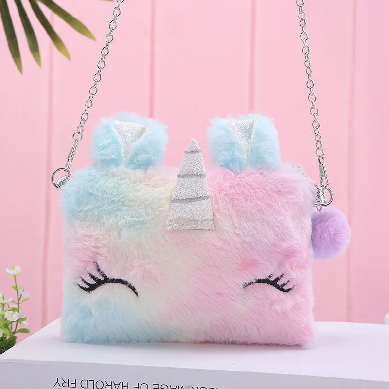 Новая Радужная сумка на плечо с единорогом Kawaii Детская сумка через плечо для женщин и девочек милый рюкзак с металлической цепочкой на молнии пушистая сумка - Цвет: No.1 shoulder bag