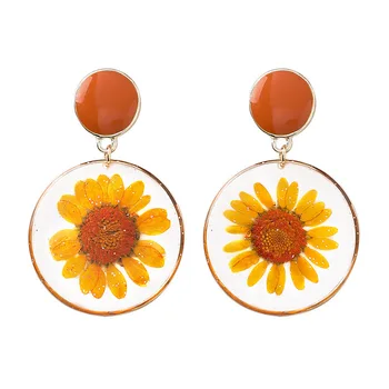 

Resin transparent dried flower earrings elegant wild allergy-resistant alloy earrings girls jewelry gifts