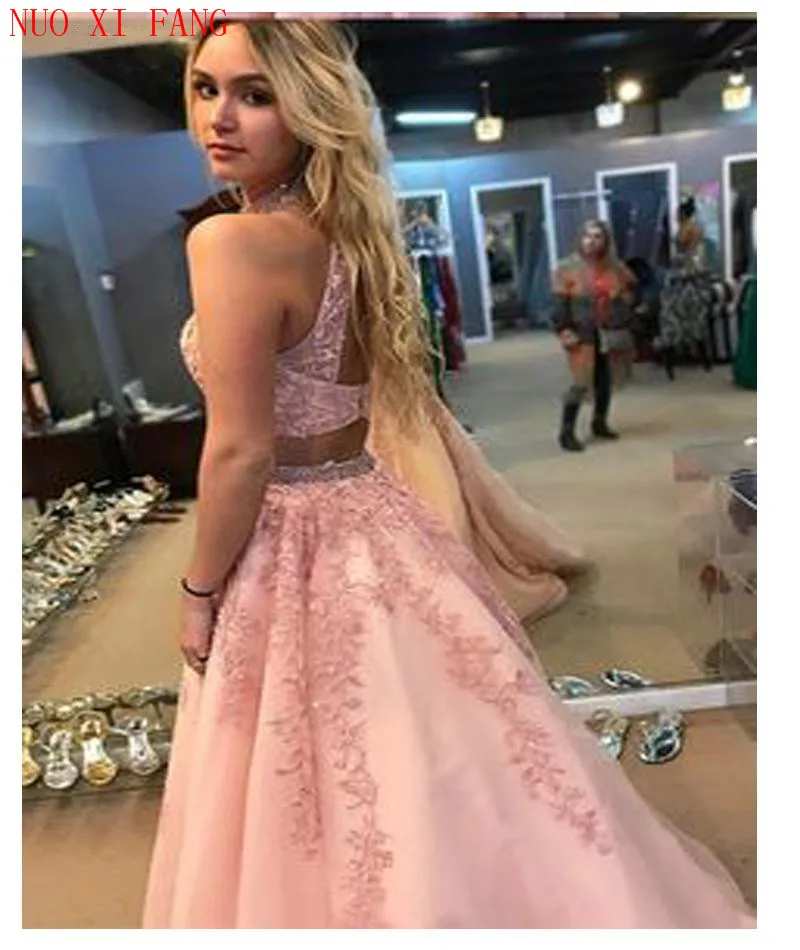 Pink Quinceanera Dresses Lace 2 Pieces Appliques A Line Backless Tulle vestidos de 15 a&ntilde;os