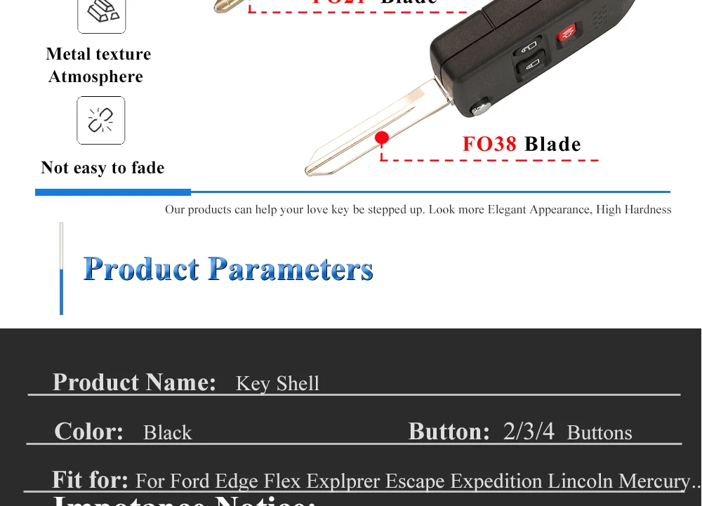 Keyforkess 10X FO38/FO21 modificato Flip Key Shell per Ford Edge spiegatore fuga spedizione Focus Lincoln Navigator Remote Fob Case - Hfe8ba15aad3043dc95e08f68fb0bed2fS
