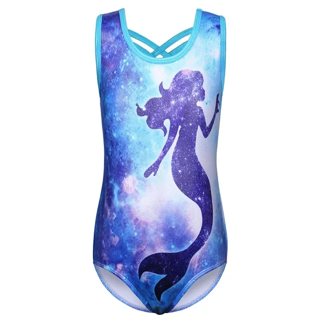 BAOHULU Gradient Color Ballet Leotard for Girls Sleeveless V-neck Dance Wear Sparkle Gymnastics Leotard Dress for Girl Ballerina B232 GirlBlue