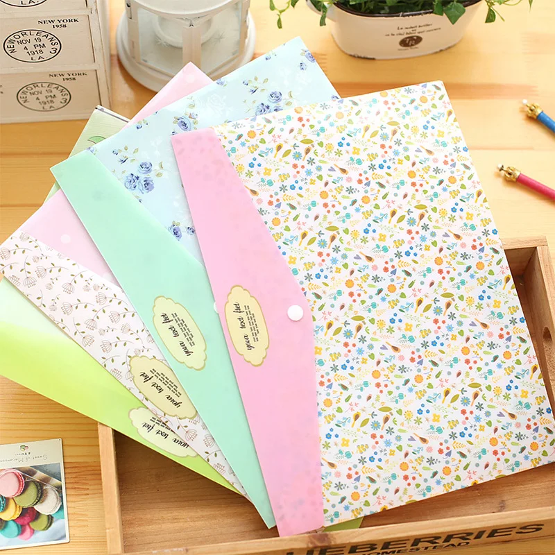 

New Clear Stud Small Floral A4 File Holder Office Information Organizing Folders Exam Bag Storage Bag