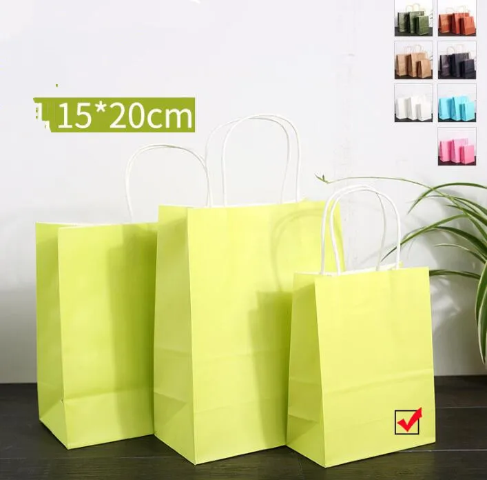 5 шт крафт-бумажный мешок с ручкой маленькие бумажные подарочные сумки для вечеринок, на подарок, для конфет сумка для печенья кастомизированная бумага с логотипом сумка экологичная - Color: Green