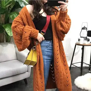 

Fall Women Plus Size Loose Long Sweater Cardigan Trend Hollow Out Knitted Cardigan Casual Long Sleeve Cardigan