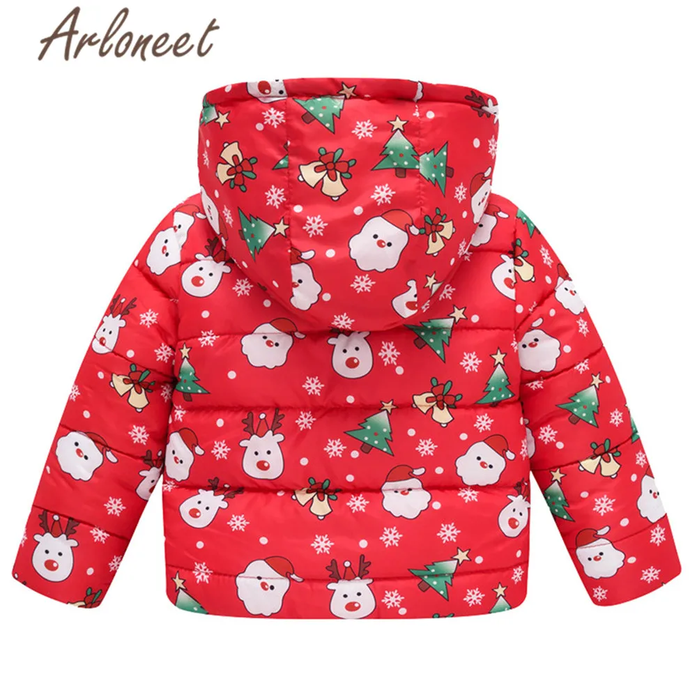 ARLONEET Christmas Coats Baby Girls Warm Winter Thick Coat Cartoon Print Kids Hooded Outerwear Toddler Baby Coat Girls Outerwear