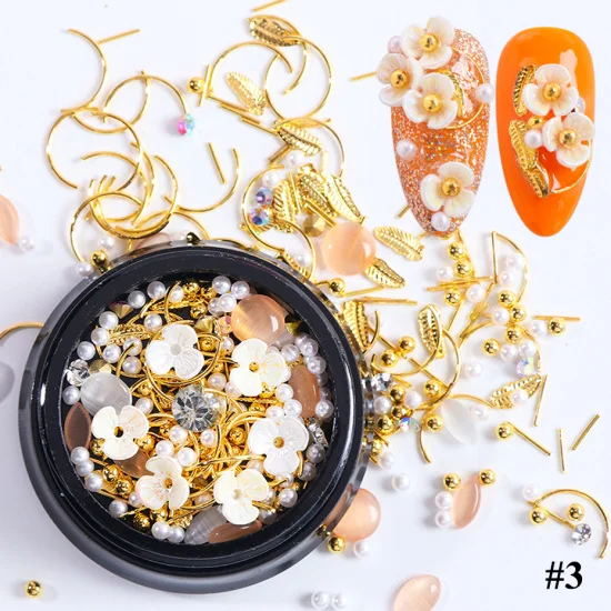 03 1 Box Flower Rhinestones Mixed Metal Nail Art Decoration Charms Pearl Bead Manicure Natural Shell Handmade Gem Accessories TR123 - Цвет: 03