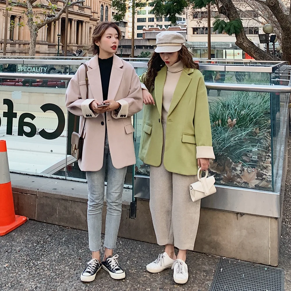 

Photo Shoot Oversize Loose Woolen Jacket 2019 Autumn And Winter New Style WOMEN'S Dress Retro Young-Style Woolen Cloth Small Sui