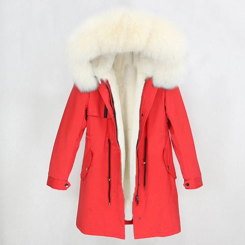 red silver OFTBUY зимняя куртка женская длинная парка натуральный мех пальто натуральный Лисий меховой капюшон, воротник Толстая теплая тонкая верхняя одежда Уличная Роскошная - Цвет: red silver