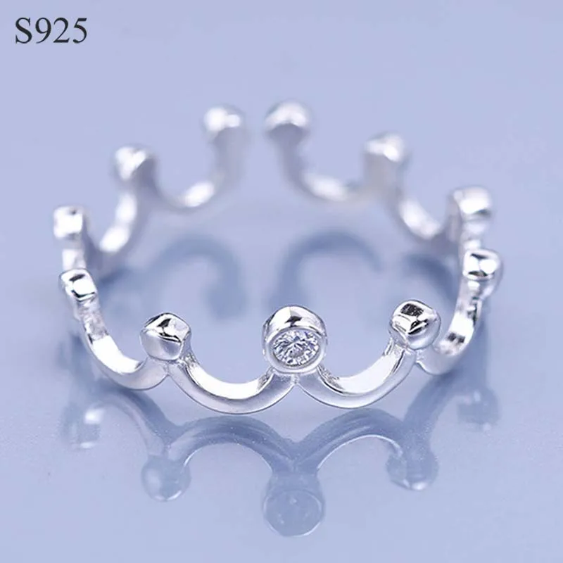

Genuine Real Pure Solid 925 Sterling Silver Rings for Women Jewelry Crown Cubic Zircon Adjustable Female Finger Ring Bague