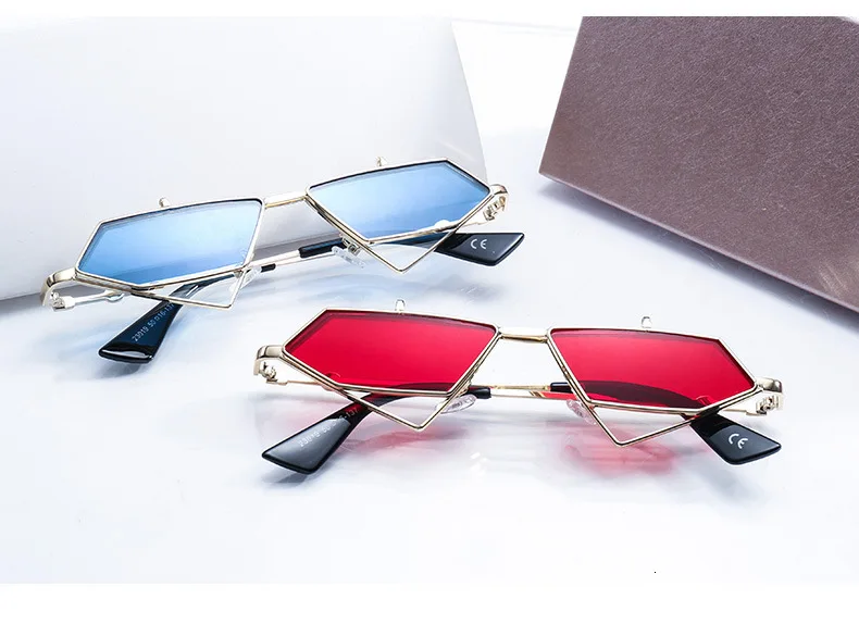 Уникальные Красные солнцезащитные очки "кошачий глаз" для женщин, ретро, мужчин, с двумя линзами, маленькие солнцезащитные очки, металлическая оправа, женские сексуальные солнцезащитные очки, прозрачные линзы, очки