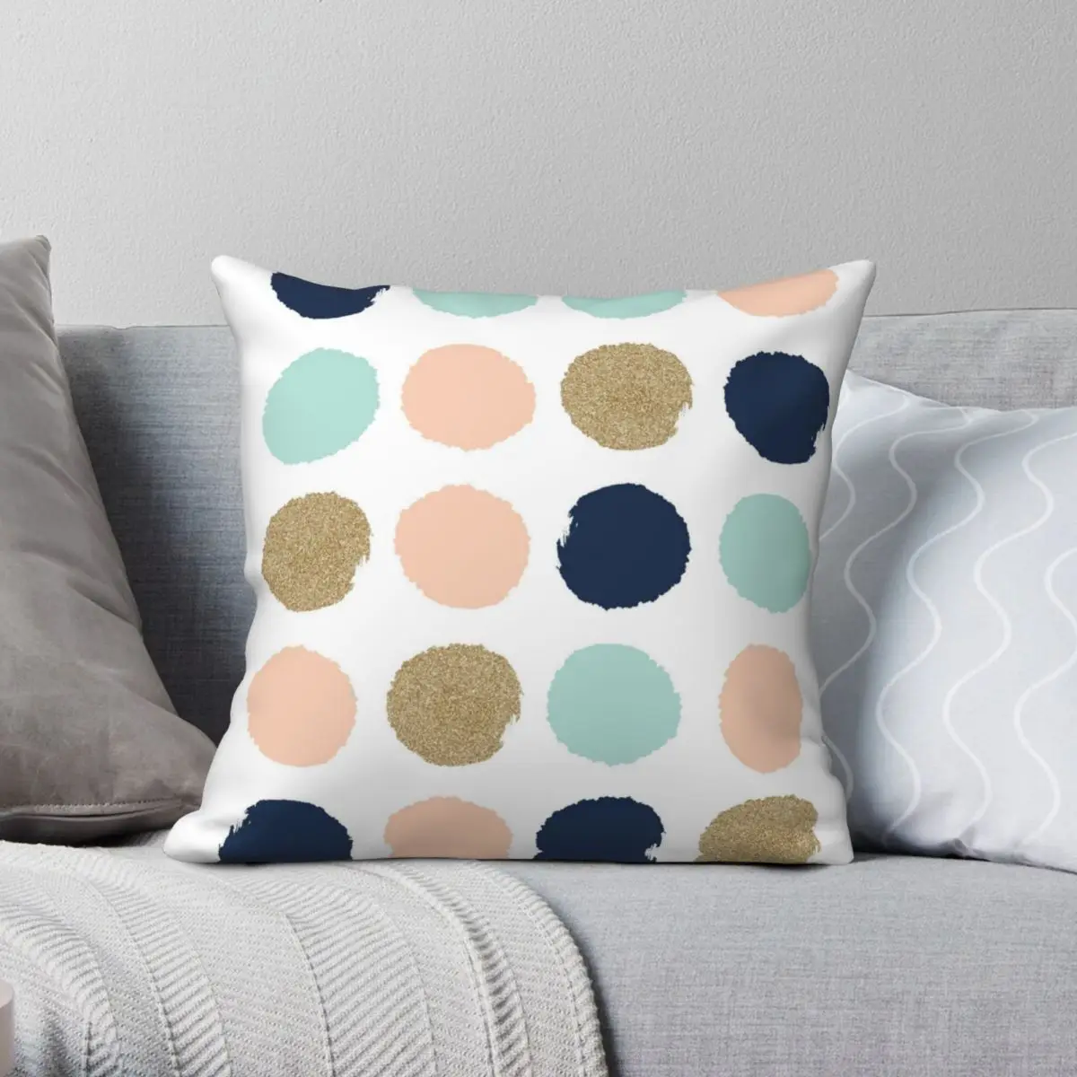 Modern Colors Turquoise Mint Navy Square Pillowcase Polyester Linen