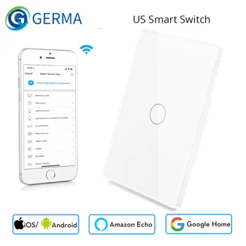 

GERMA Wifi Smart Wall Touch US Switch 1 Gang Glass Panel APP Remote Control Works with Alexa Google Home No Hub Required