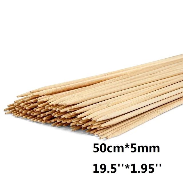 50 Cm*5 Mm Hosszú Bambusz Bbq Nyársai Fa Burgonya Pillecukor Sült Pálcák Természetes Barbecue Nyárs Szett Rudak 100Db/200Db