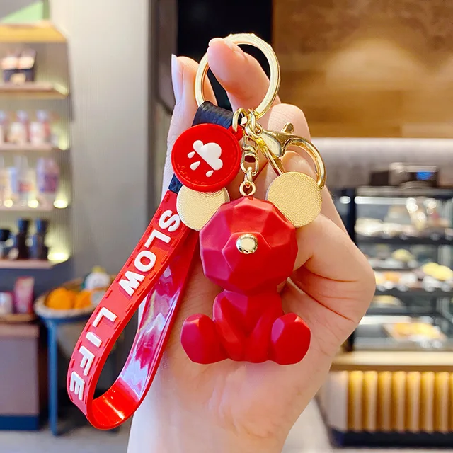 Cartoon Simple Bear Keychain Student School Bag Pendant Couple Car Key Ring Ring Girl Decoration Accessories Gift Hand Palm Toy 1PC A