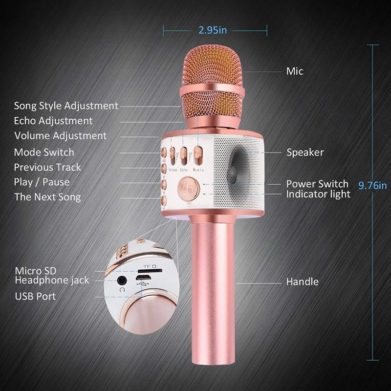 Беспроводной Bluetooth микрофон для караоке для детей, ручной микрофон для караоке, динамик, портативный подарок на Рождество, день рождения, семейные вечерние
