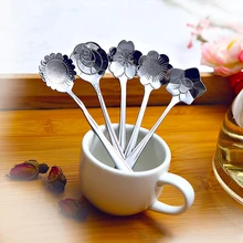 Милый цветок Форма столовая посуда, нержавеющая сталь Сахар Чай Кофе ложка Чай ложки детская одежда с изображением фруктов; Приборы для мороженого