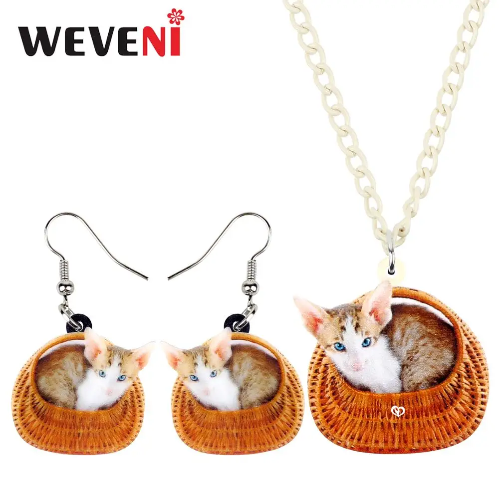 WEVENI акрил мультфильм Корзина котенок ожерелье с кошкой Серьги Комплекты