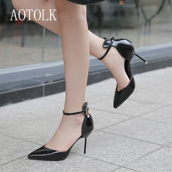 

Pumps Women Brand High Heels Casual Sheos Lady Flock Fashion Strap Style Shoes Thin Heels Pointed Toe Buckle Spring Pumps 2020