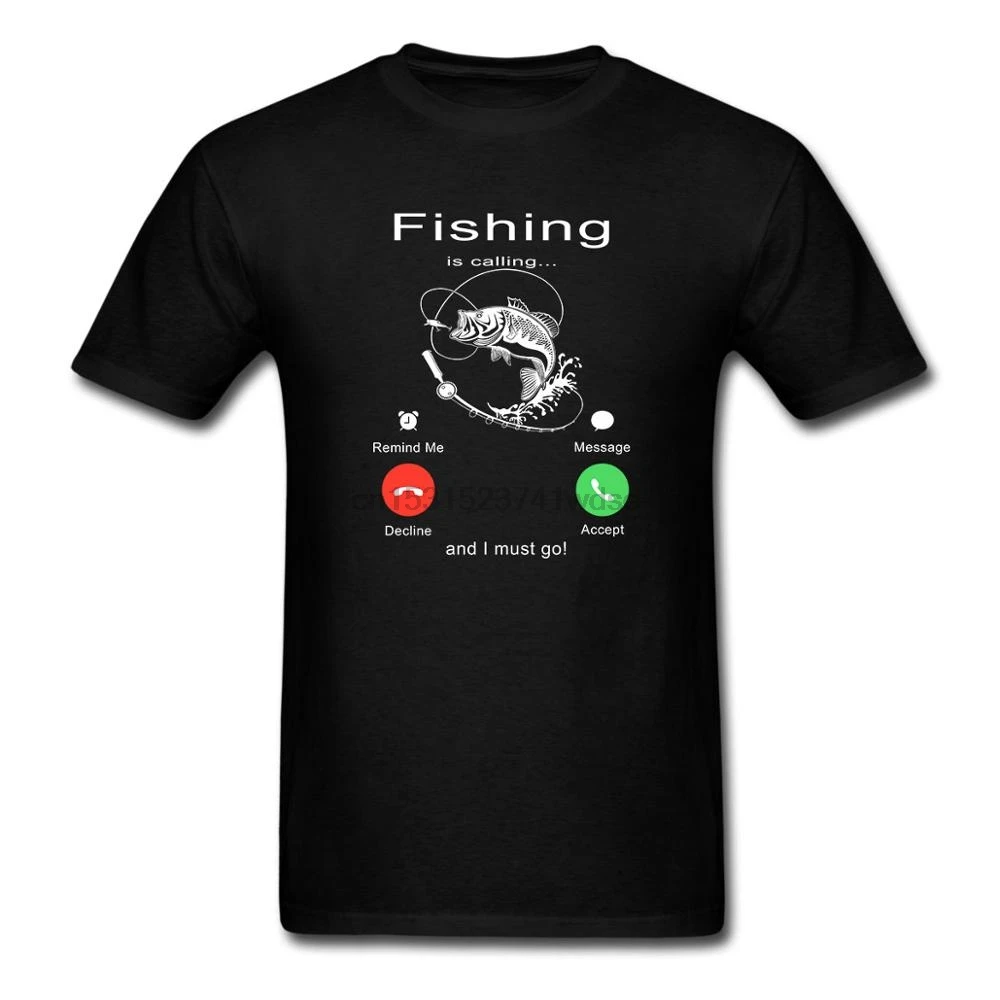 Fishing Is Calling and I Must Go Phone Screen Funny T Shirt fishing Cool tee USA size | Мужская одежда