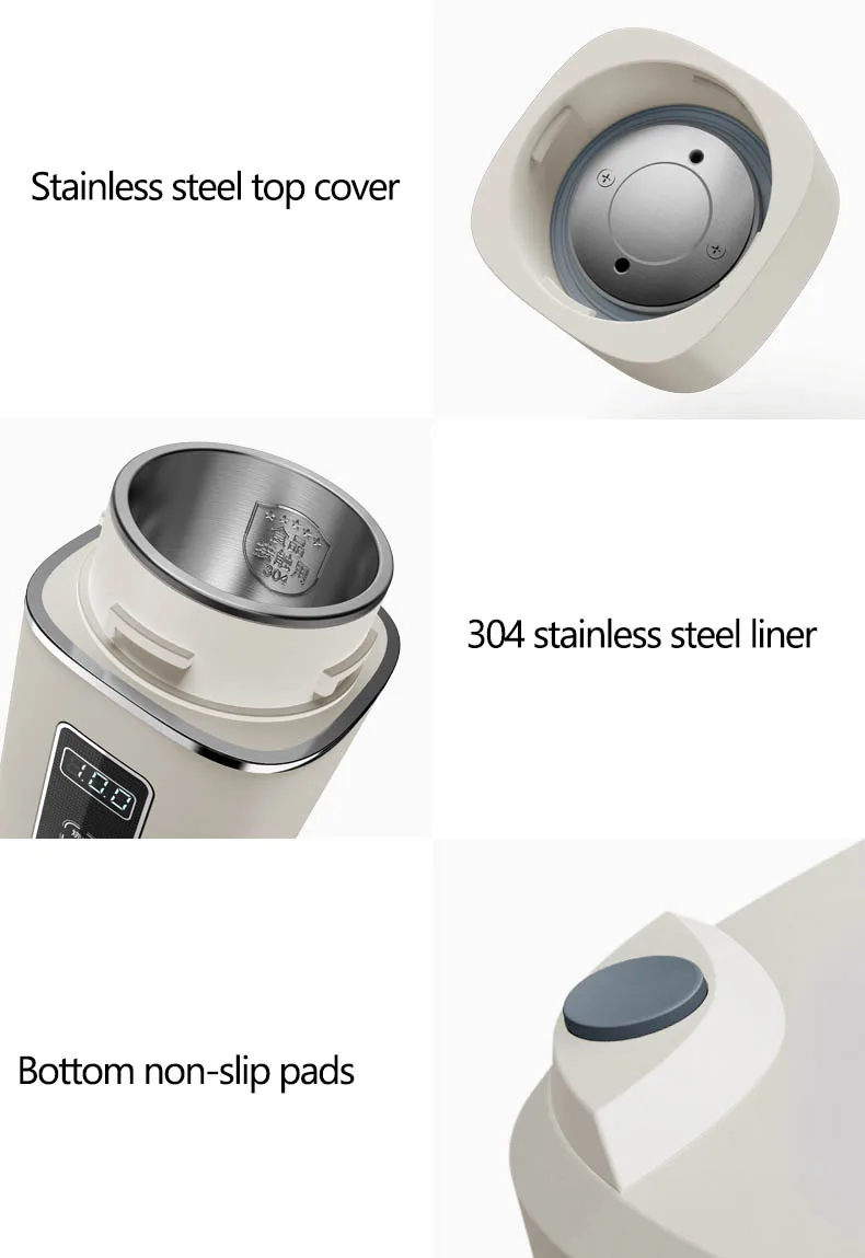 220V Portable Electric Kettle Mini 304 Stainless Steel Heat Preservation Kettle Travel Tea Pot with Temperature Display 450ml