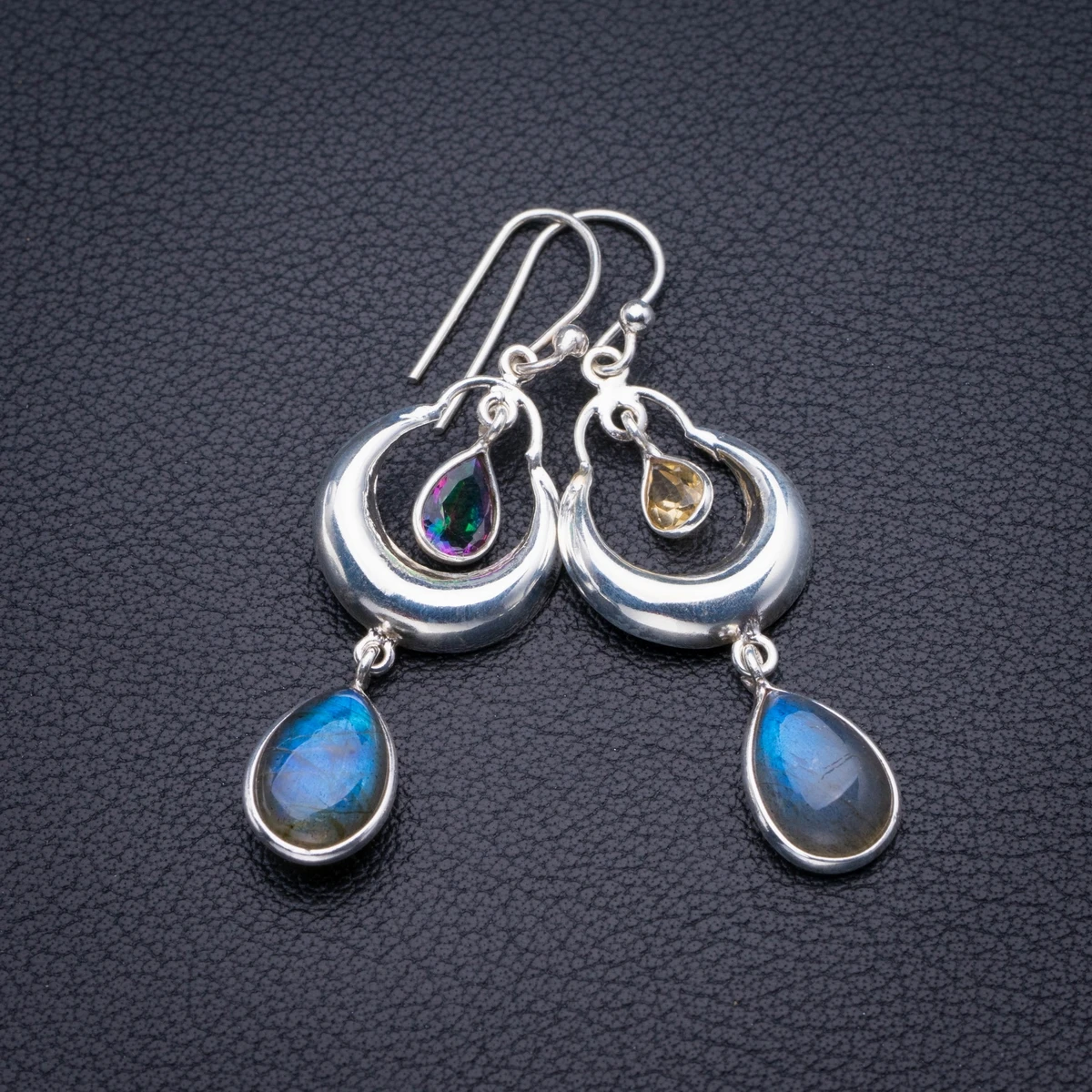 Натуральный голубой огненный Лабрадорит и мистический топаз ручной работы 925