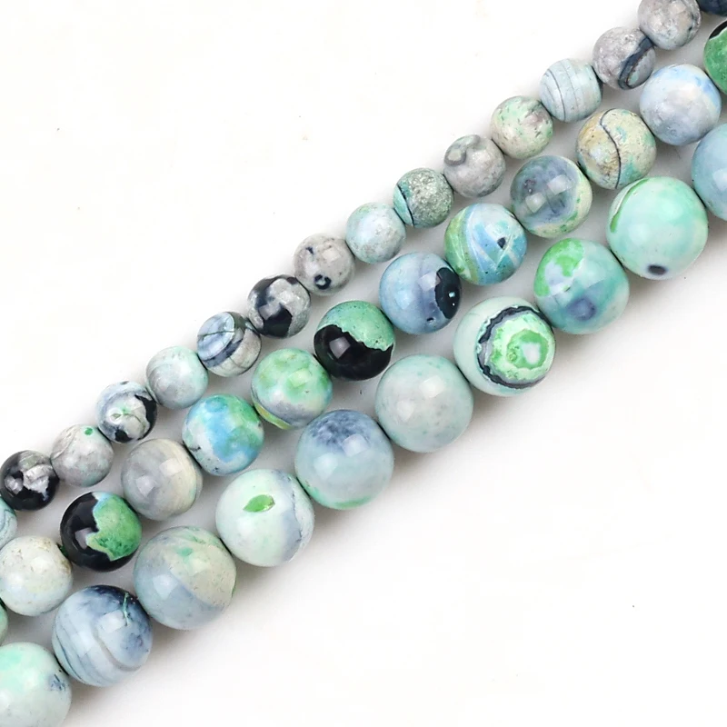 

Fire Green Agates Natural Stone 6/8/10MM glass Spacer Loose beads for Jewelry making bracelets DIY 15''