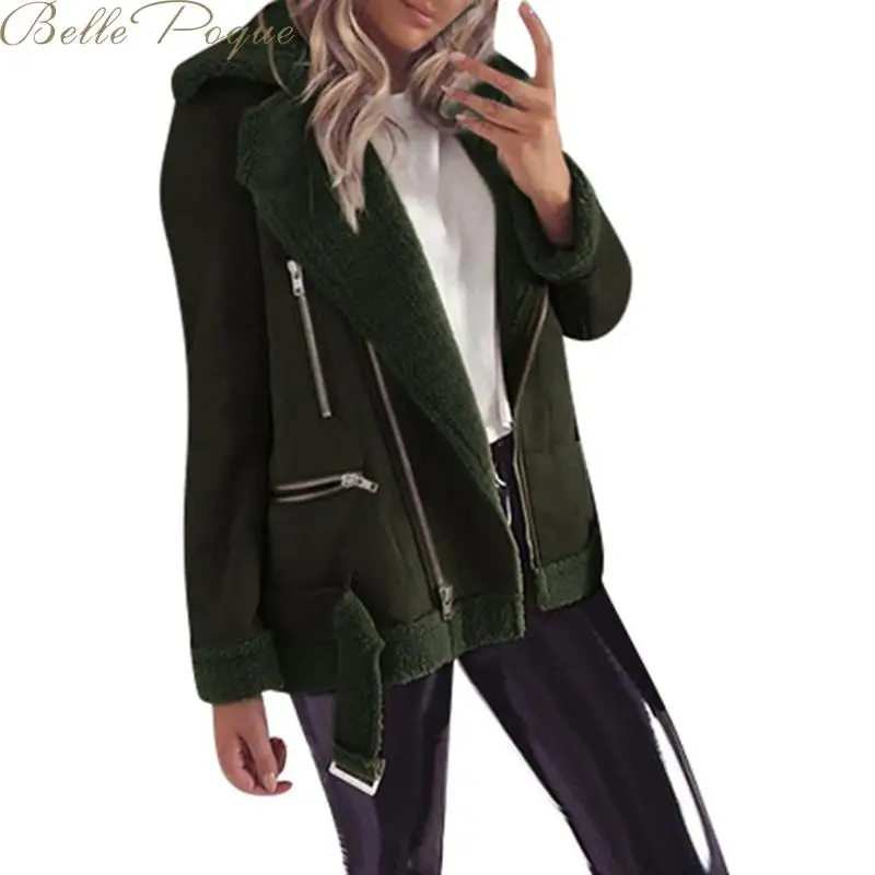 Belle poque, плотное пальто для женщин, теплая верхняя одежда, Короткая свободная Меховая куртка на молнии, зимнее пальто, кардиган, однотонная женская куртка