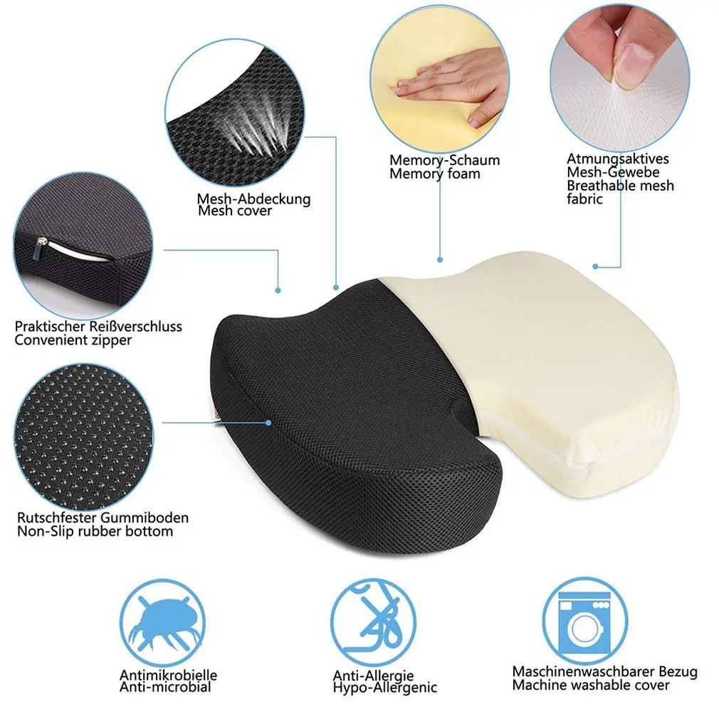 New Car U-Shape Seat Cushion Travel Breathable Seat Cushion Coccyx Orthopedic Memory Foam U Seat Massage Chair Cushion Pad