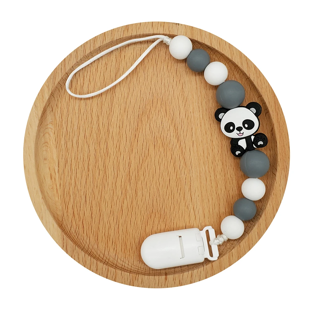 teether chain Силиконовые Прорезыватели для зубов в форме панды из мультфильма, пищевая форма, Детские Прорезыватели для зубов, бусины, сделай сам, набор с цепочкой-пустышкой для детского продукта - Цвет: teether chain