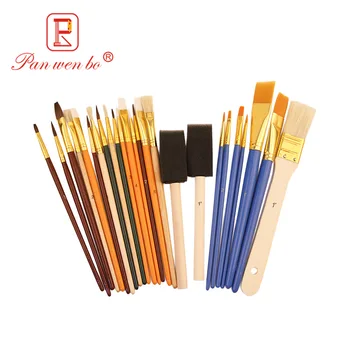 

New Products 25 Pieces Fine Art Painted Brush Wood Nylon Brush Sponge Paint Brush Pig Hair Scrubbing Brush Set