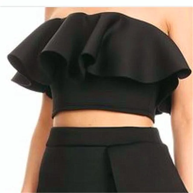 Women 2 Piece Sets Crop Tops Skirts Sexy Dinner Ruffles Off Shoulder Slim Jupes 2022 Fashion New Summer Backless Party Wear Suit 5