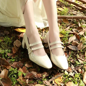 

Mengyusha New Women's High Heels Pumps Sexy Bride Party Thick Heel Round Toe leather High Heel Shoes for office lady Women