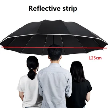

125CM Reflective Strip Umbrella Men Rain Woman Windproof Large Paraguas Women Sun 3 floding Big Family Umbrella Outdoor