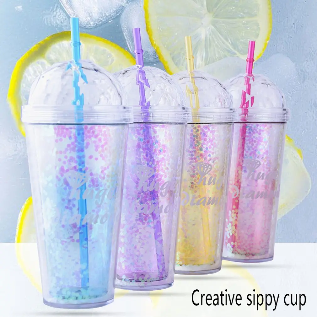 Creative Straw Cup Cream Straw Flash Double-layer Cup Cylindrical Shape Transparent Home Cafe Exquisite