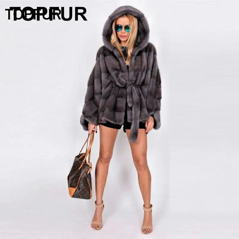 TOPFUR, новинка, модное зимнее Короткое женское пальто, пальто из натурального меха для женщин, натуральный мех норки, верхняя одежда и пальто с капюшоном, куртки
