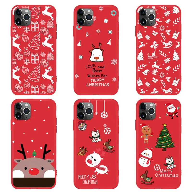 

Festival Christmas Elements Cases For IPhone 11 Pro MAX Fashion Simple Color Painting Anti-fall Cover
