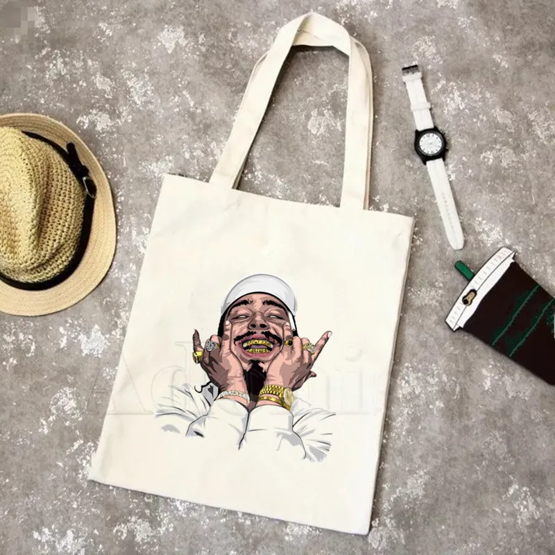 

Post Malone Hip Hop Graphic Cartoon Printed Canvas Shoulder Bag Female Funny Large-capacity Eco Environmental Shopper Bag